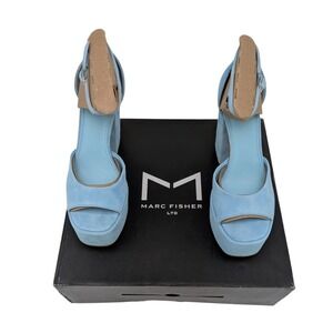 Marc Fisher LTD Women Sky Blue Suede Platform Block Heel Sandals Size 5.5 NEW
